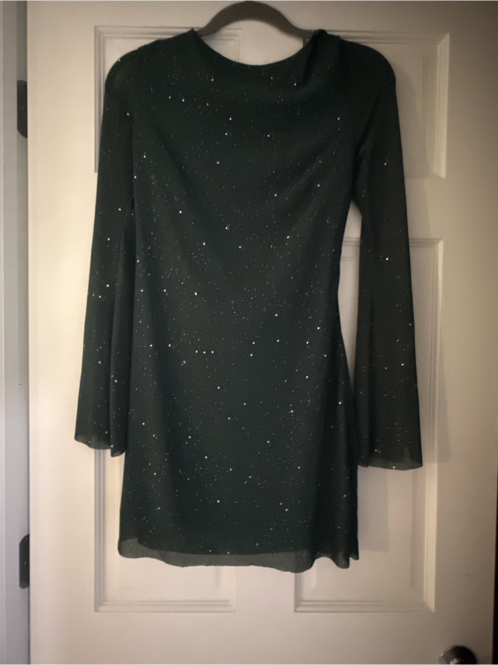 Dark Green Sparkle Bell Sleeve Women's Dress (medium)